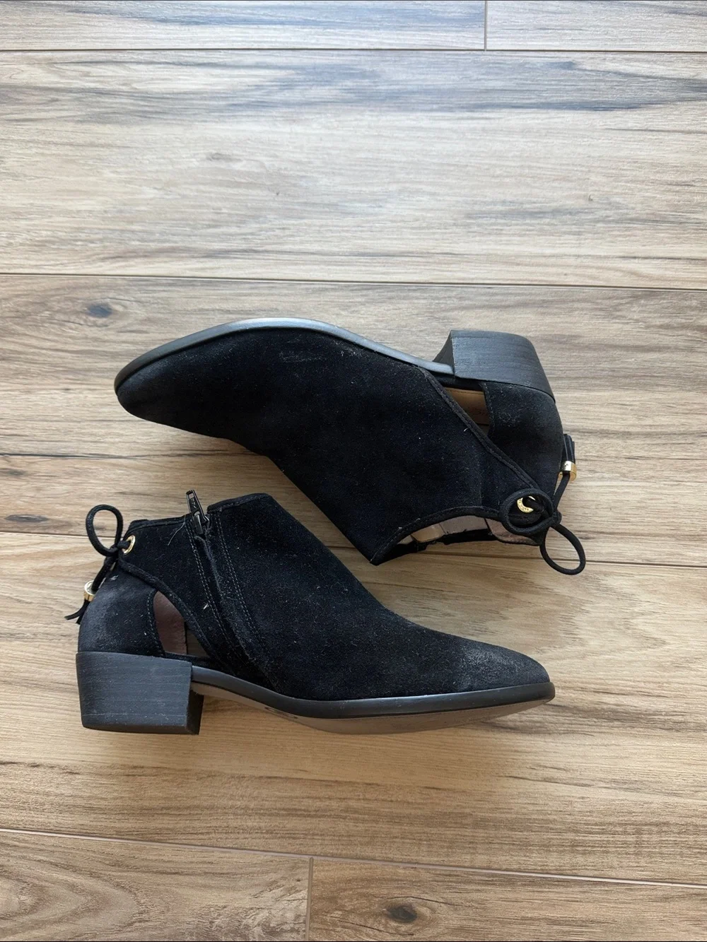 MICHAEL KORS Black Suede Cutout Ankle Booties with Heel